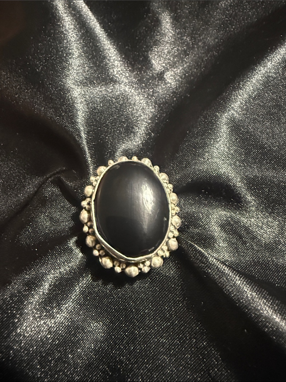 Vintage 925 Sterling Silver Large Black Onyx Ring, Oval